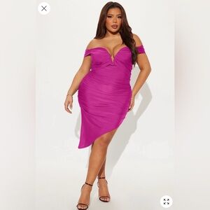 Off-Shoulder Hot Pink Dress